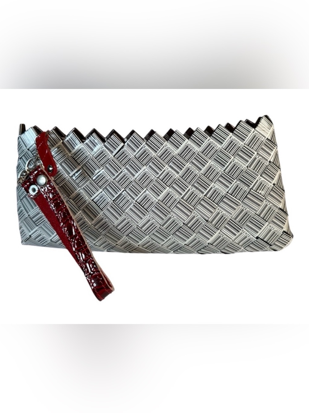 Nahui Ollin Black and Red Woven Clutch EUC